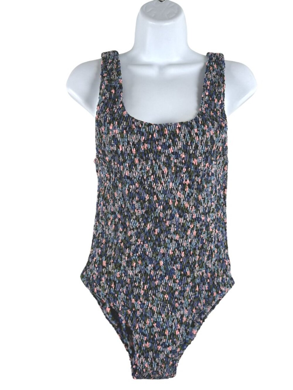 Aila Blue Smocked One Piece Swimsuit Medium Floral Multicolored Colorful SW-2146